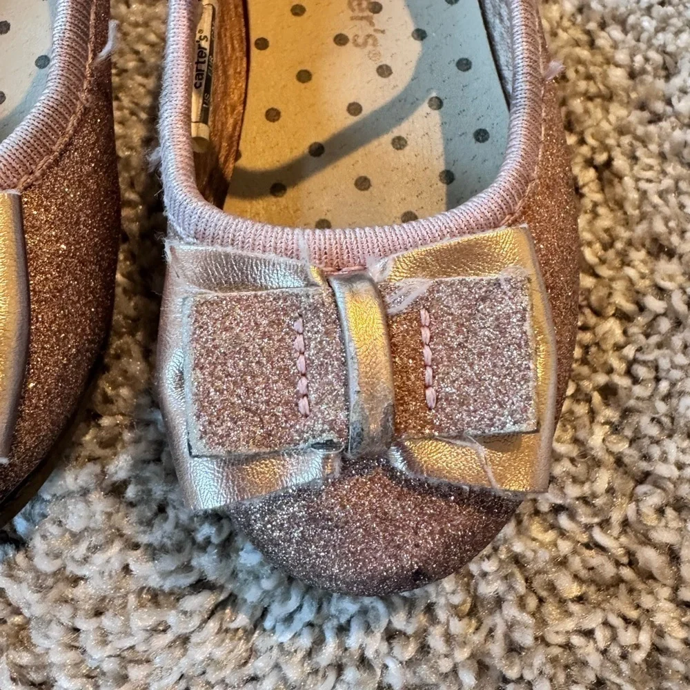 Carter's toddler girl pink glitter dress shoes slip on shoes with bow size 6